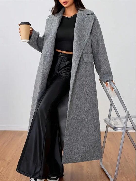 Women's Woolen Casual Elegant Lapel Long Loose Coats