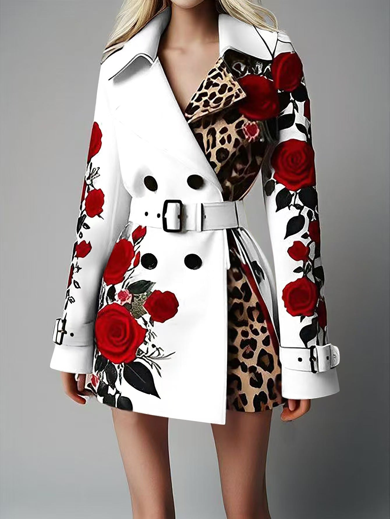 Women's Fashion Temperament Printed Turn-down Collar Coats