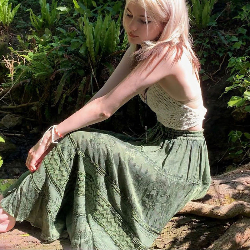 Women's Wear Mulberry Silk Printed Large Hem Skirts