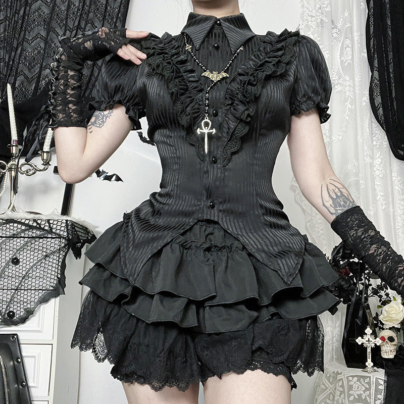 Women's Dark Goth Style Lace Pumpkin Culottes Skirts