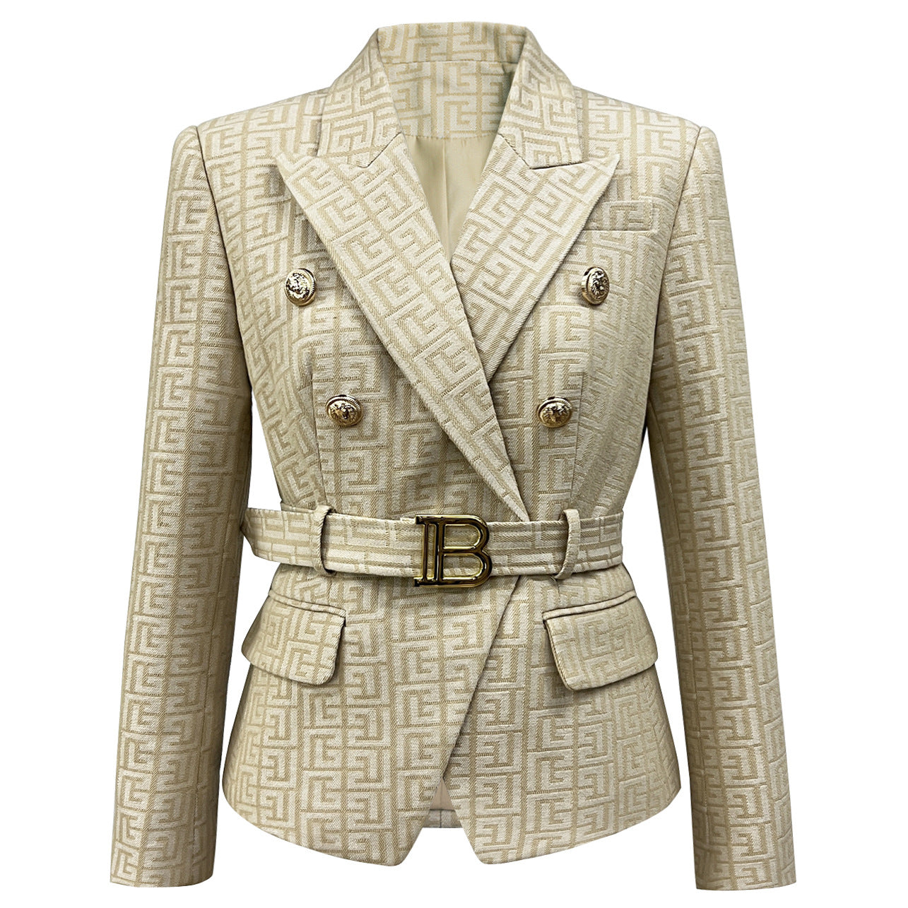 Stylish Fashion Small Lion Buckle Jacquard Blazers