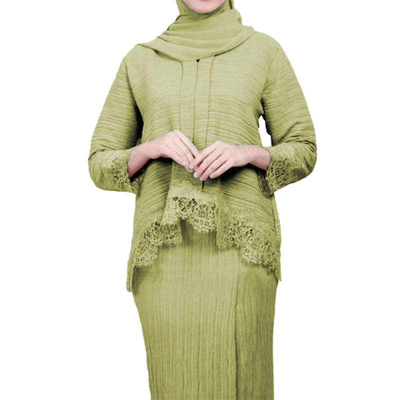 Temperament Dress Lace Sleeve Pleated Two-piece Dresses