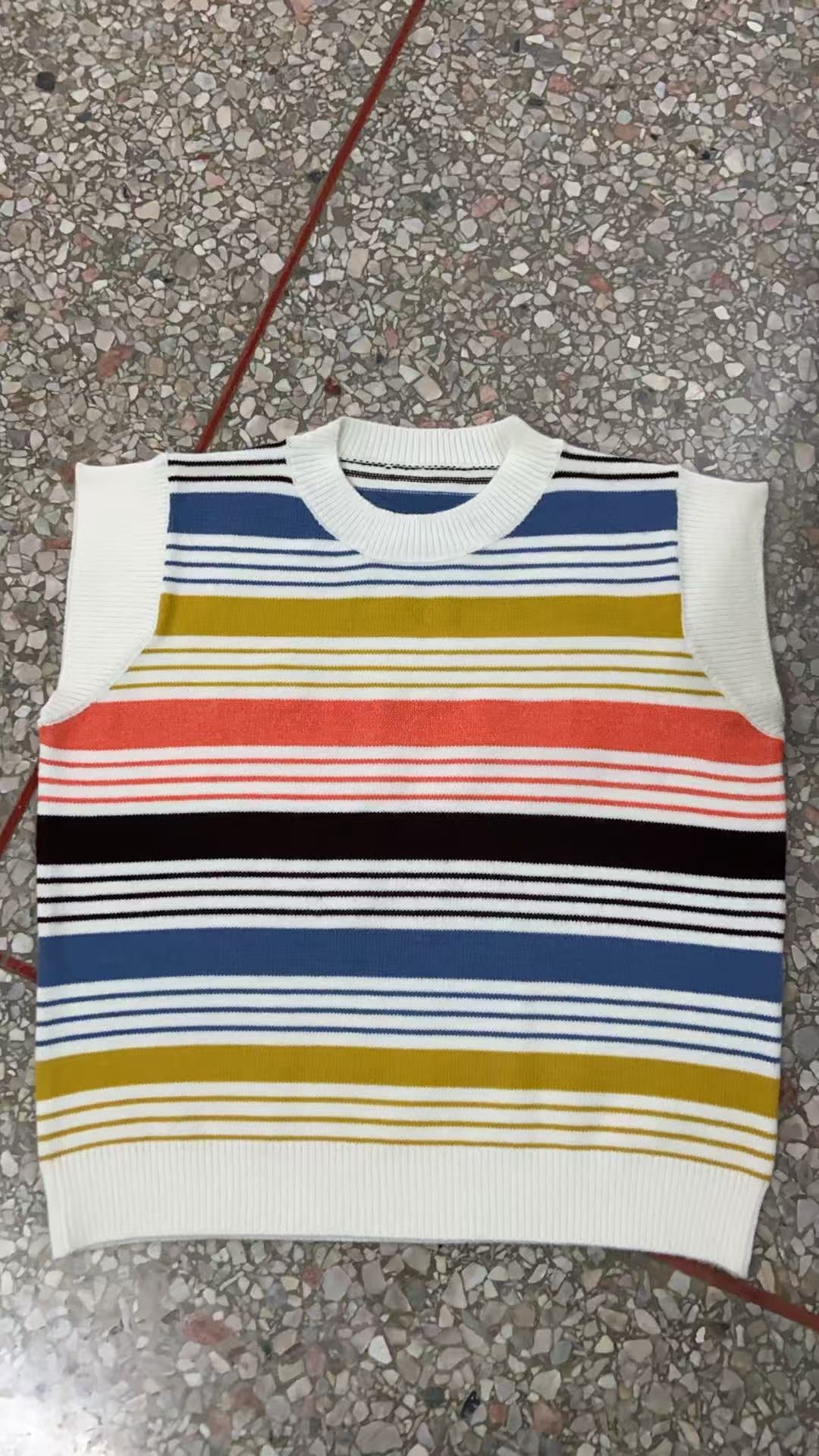 Contrast Color Striped Knitted Fashionable Versatile Sleeve Sweater