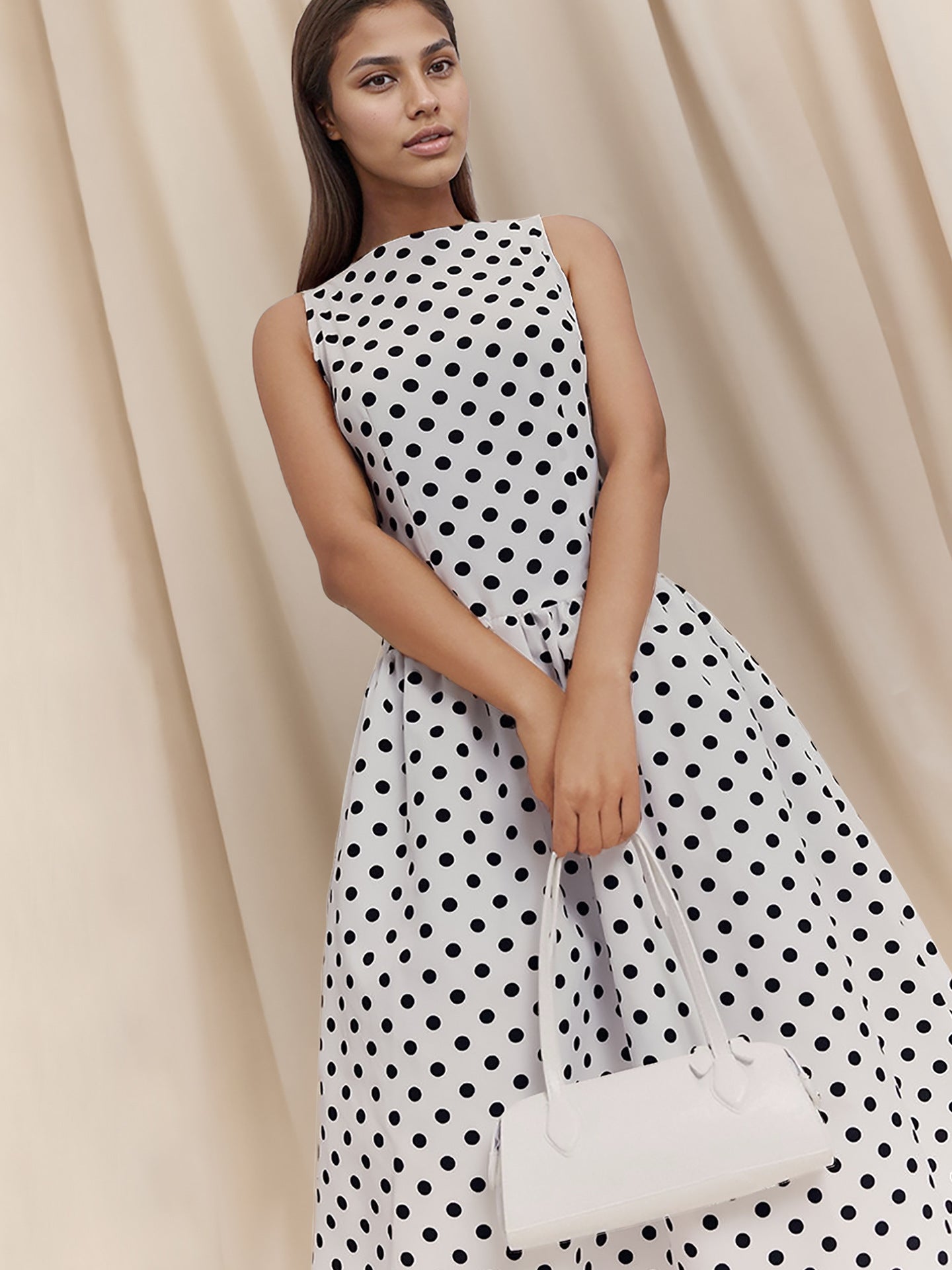 Women's European Style Retro Sleeveless Polka-dot Long Dress Dresses