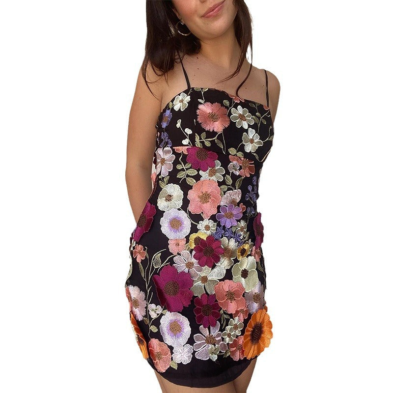 Spring Elegant Three-dimensional Flower Mesh Stitching Dress