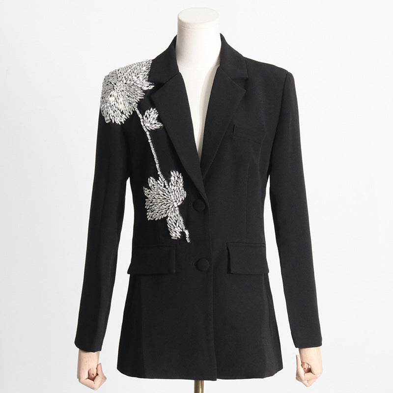Women's Elegant Beaded Three-dimensional Flower Stitching Loose Blazers