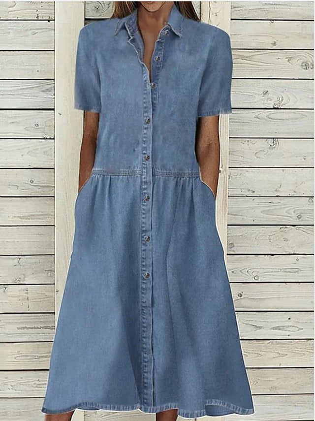 Slouchy Graceful Collar Casual Denim Sleeve Dress