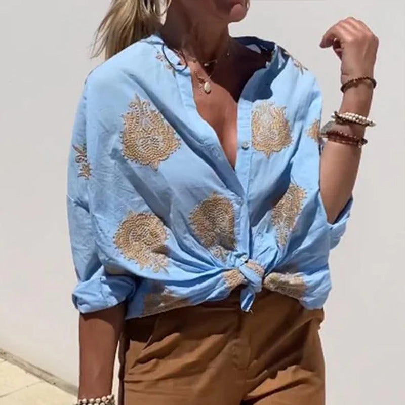 Women's Printed Shirt Autumn Graphic Long Sleeve Blouses