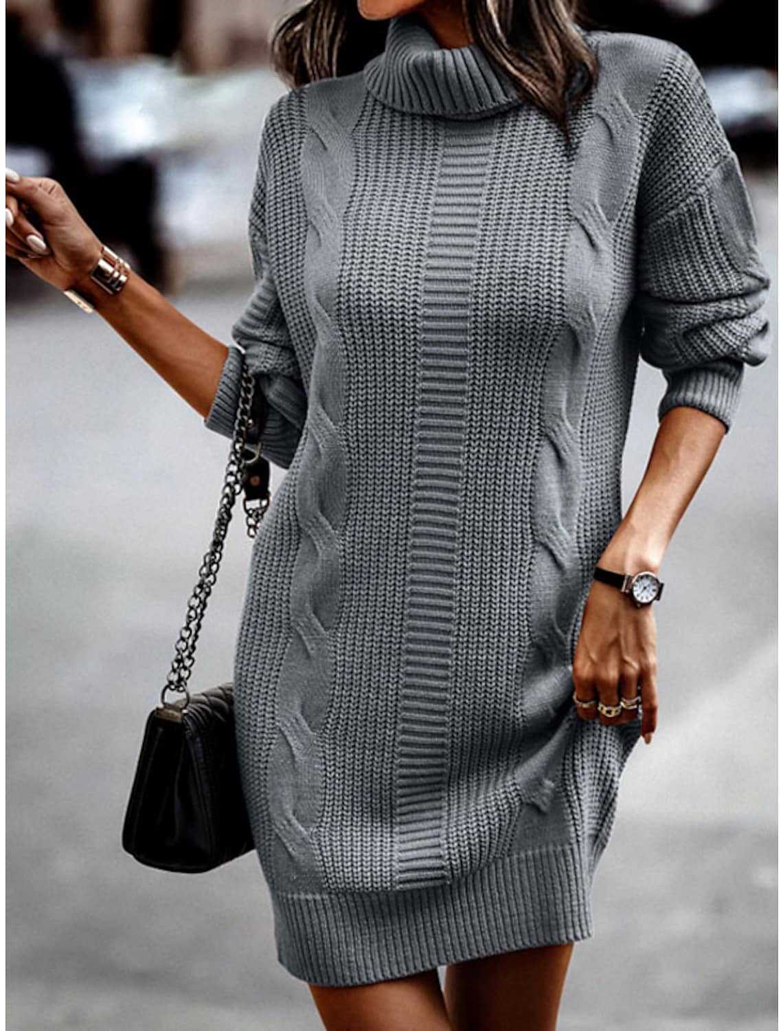 Women's Fashion Mid-length Turtleneck Long Sleeve Twisted Sweaters