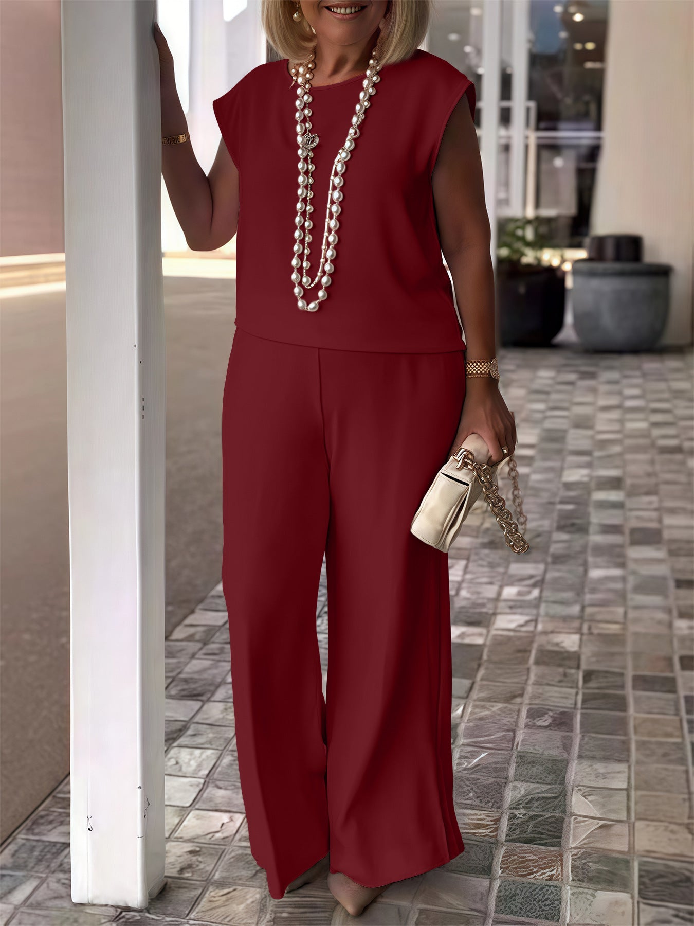 Women's Solid Color Sports Round Neck Sleeveless Fashion Casual Suit
