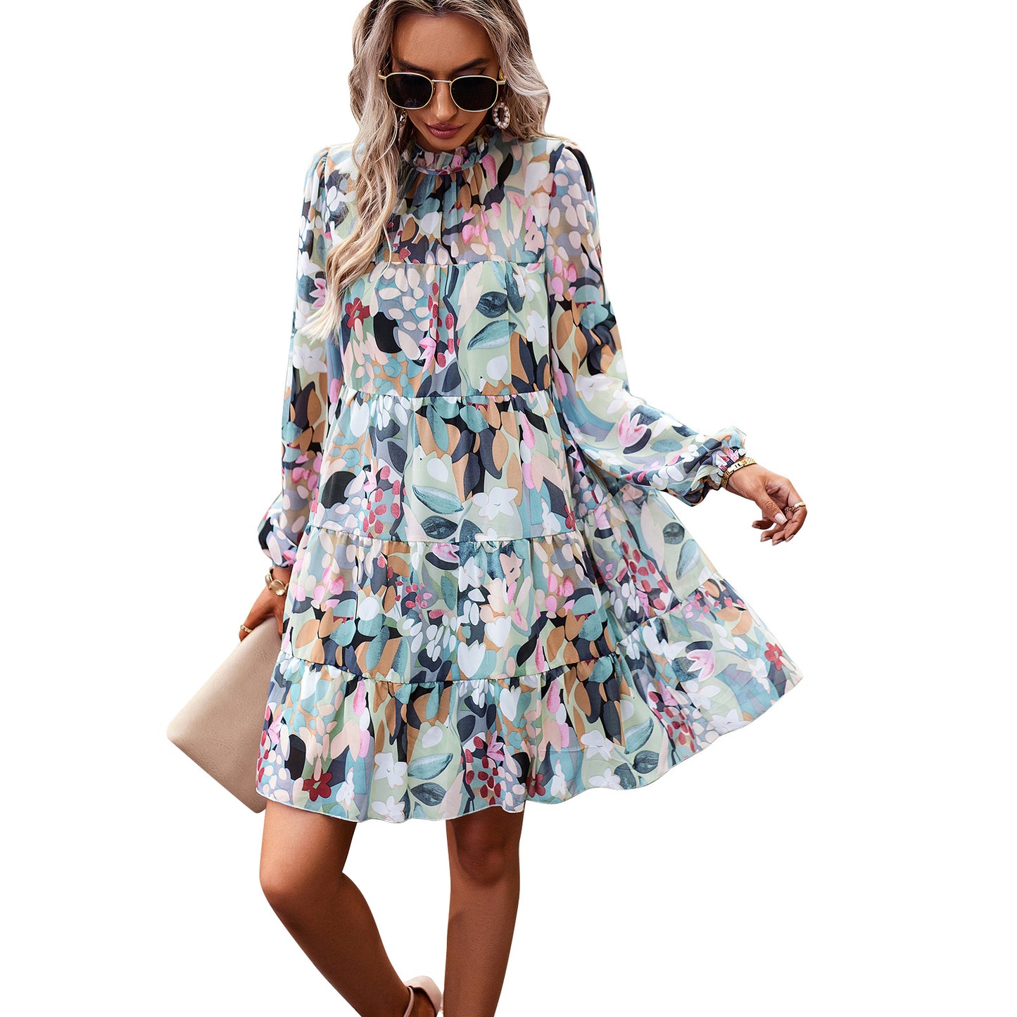 Women's Printed Dress Elegant Long Sleeve Dresses