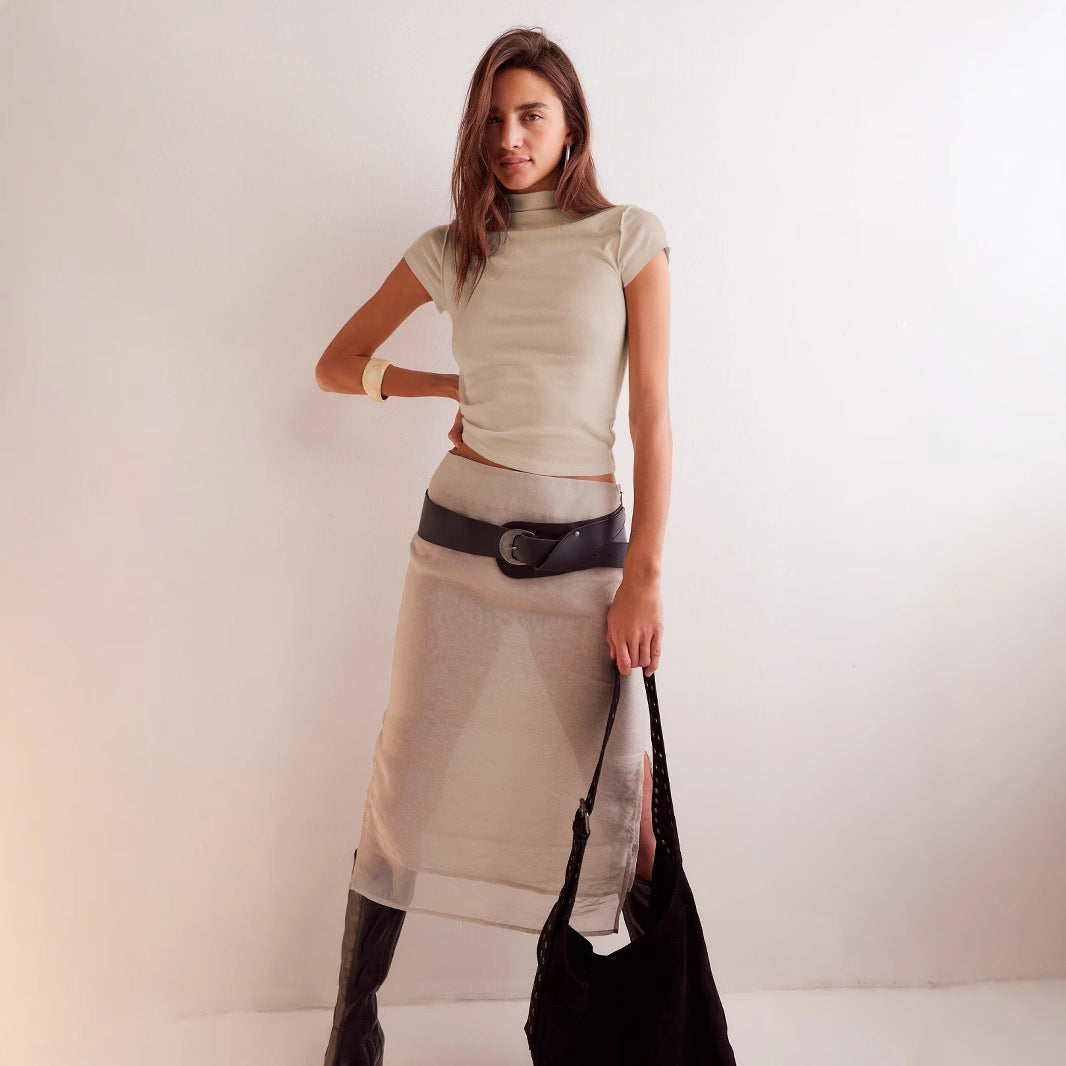 Solid Color Fashion Elegant Half Turtleneck Blouses