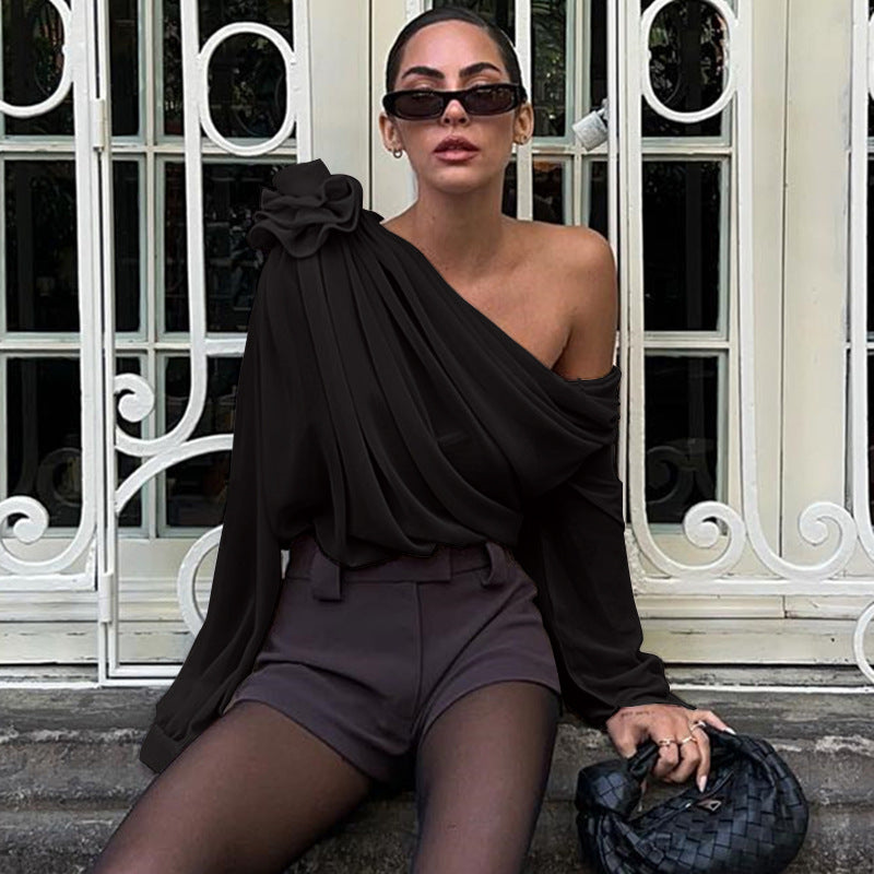 Women's Fashion Street Hot Shoulder Chiffon Slim Clothing