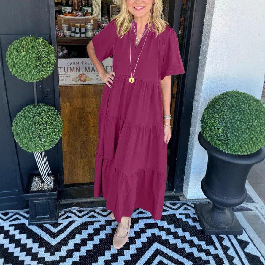 Women's Summer Layered Pocket Mid-length Loose Wear Dress