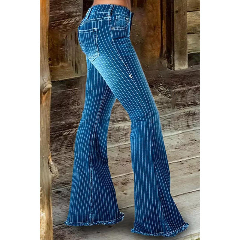 Women's Elegant Versatile Durable Stripes Bell-bottom Jeans