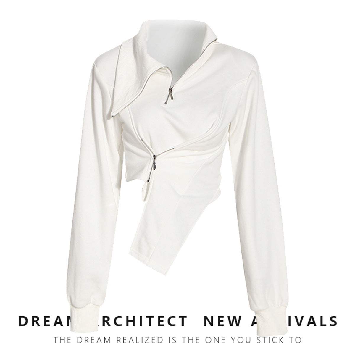 Women's Design Oblique Zipper Turtleneck Irregular Hem Shorts