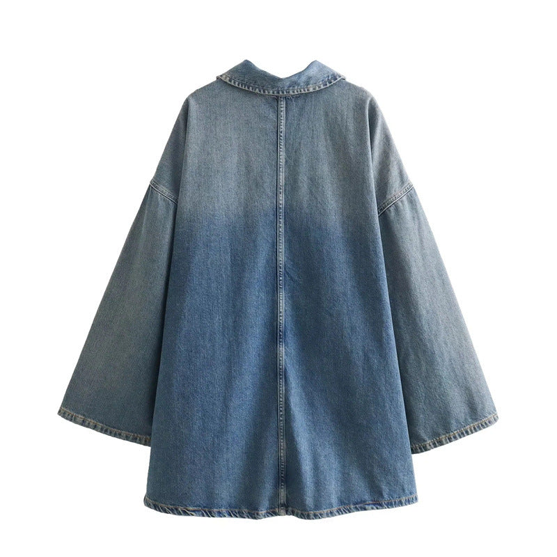 Women's Simple Fashion Style Lapel Loose Denim Dresses
