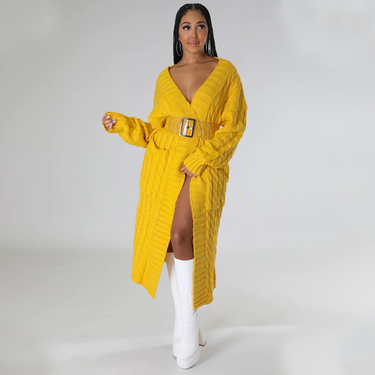 Women's Fashion Casual Long-sleeved Long Solid Color Sweaters