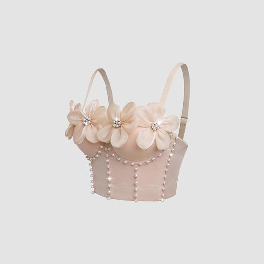 Style Versatile High-grade Three-dimensional Flower Rhinestone Tube Tops