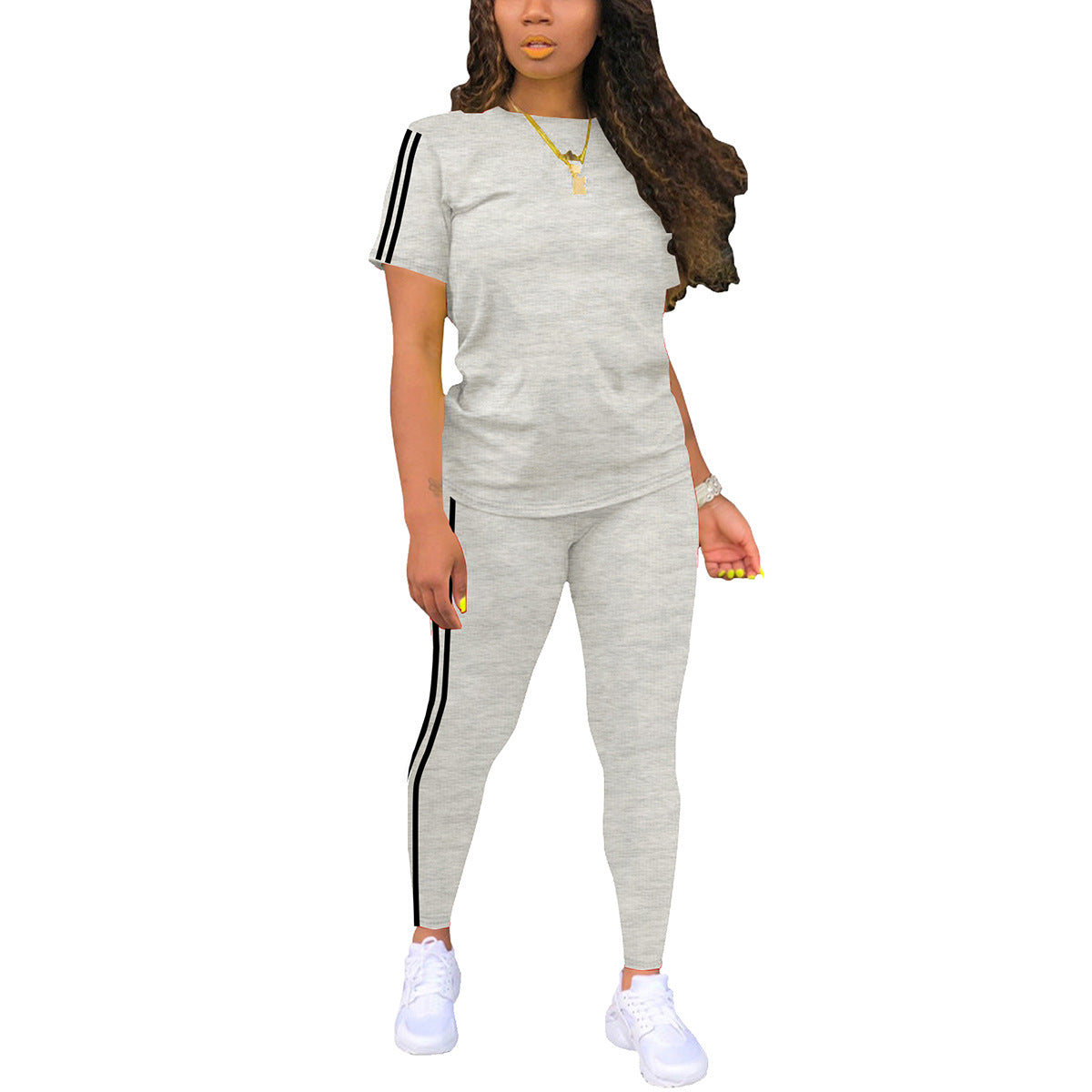 Women's Neck Short-sleeved With Trousers Side Stickers Tops