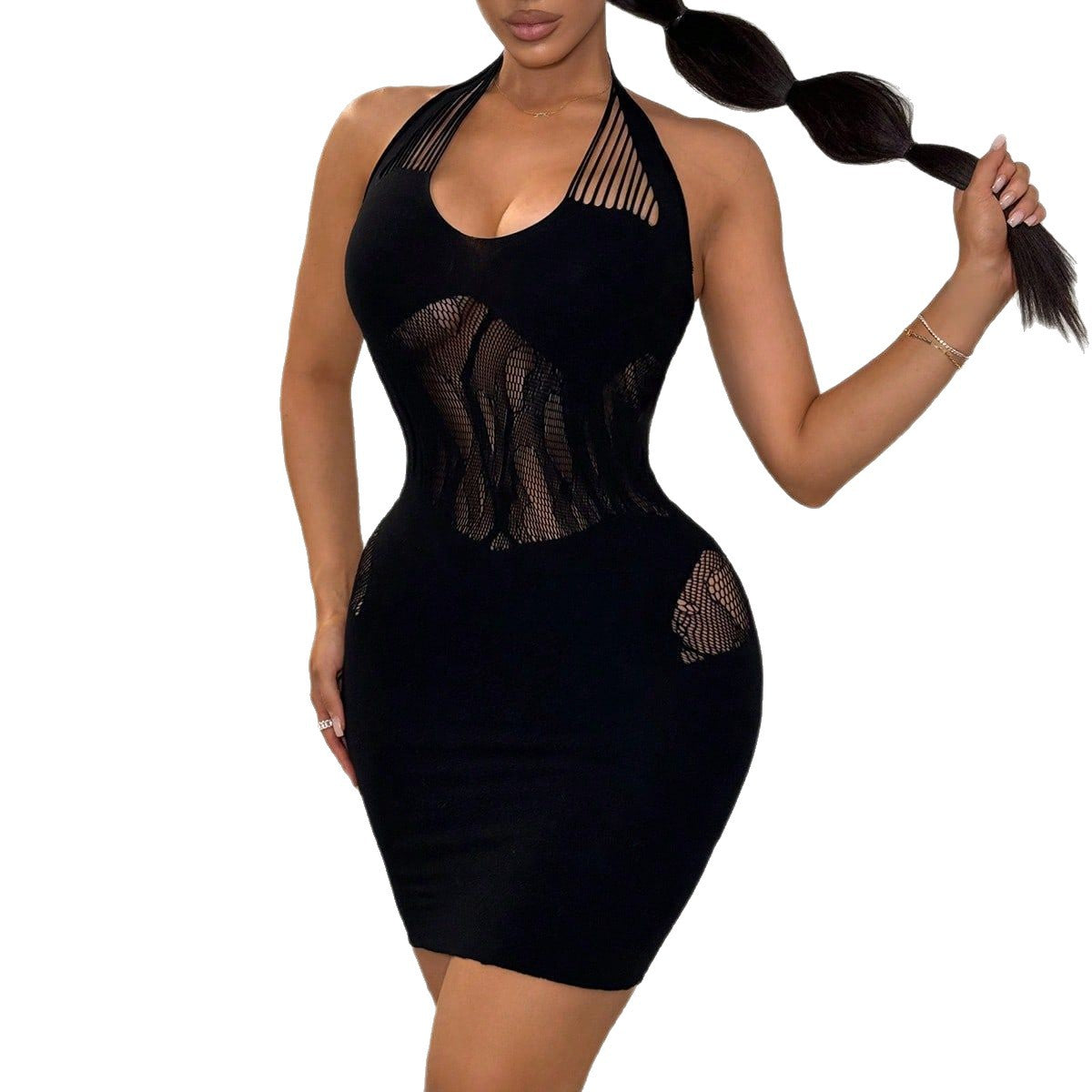 Women's Summer Halter Sleeveless Hollowed Fashion Sexy Hot Sheath Dress