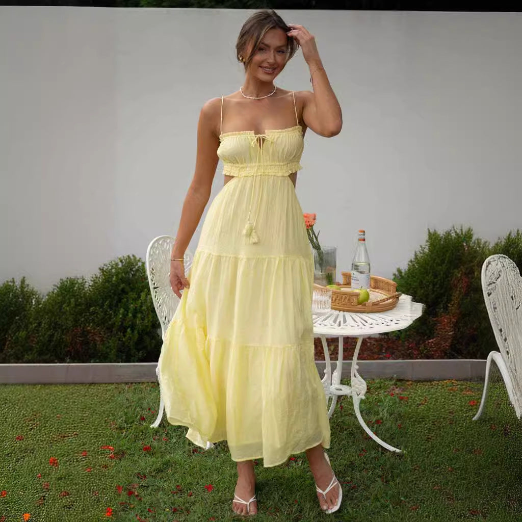 Women's Summer Temperament Camisole Sexy Cutout Long Backless Dress