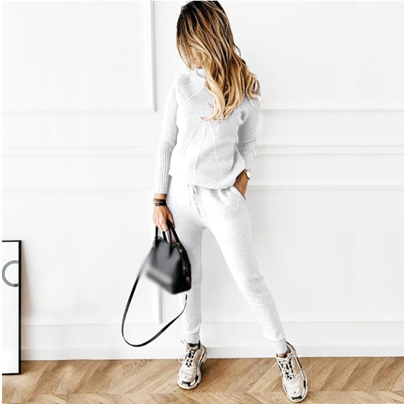 Women's Turtleneck Solid Color Fashion Casual Trousers Suits