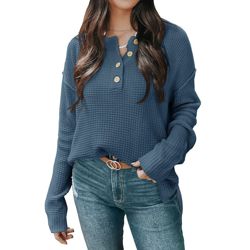 Women's Casual Long-sleeved Button Loose Pullover Sweater