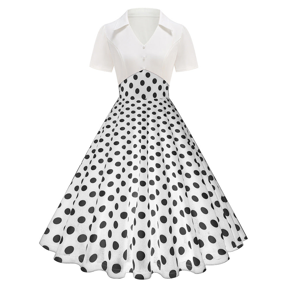 Women's Dress For Polka Dot Stitching Retro Dresses