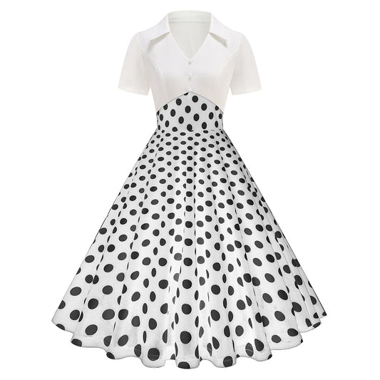 Women's Dress For Polka Dot Stitching Retro Dresses