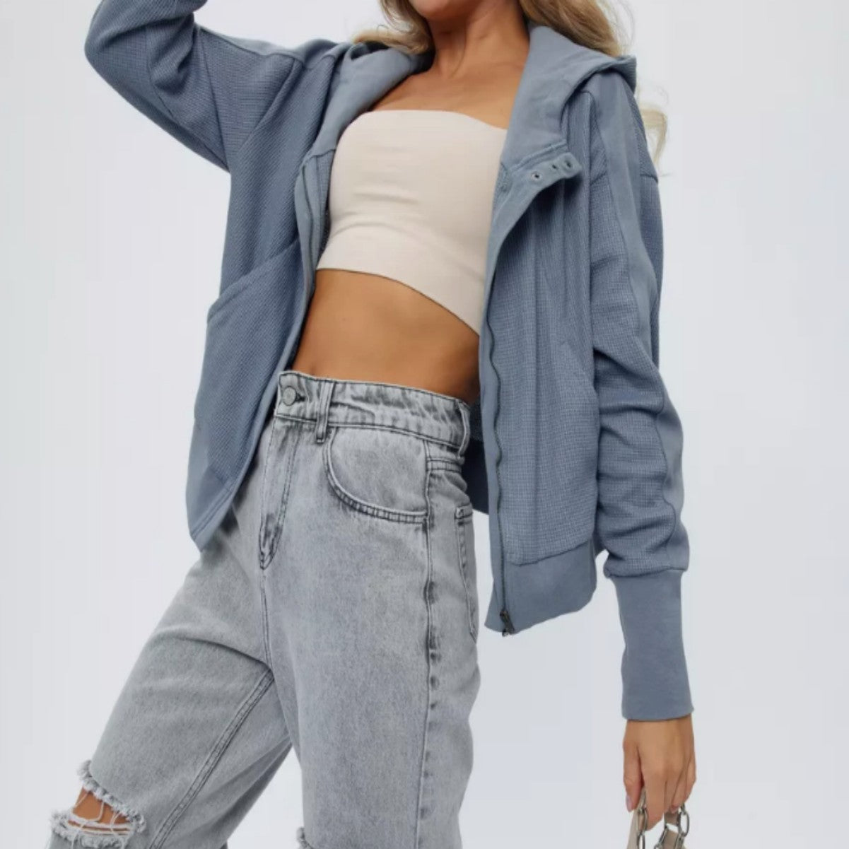 Women's Patchwork Long Sleeve Pullover Zipper Trendy Hoodie Tops