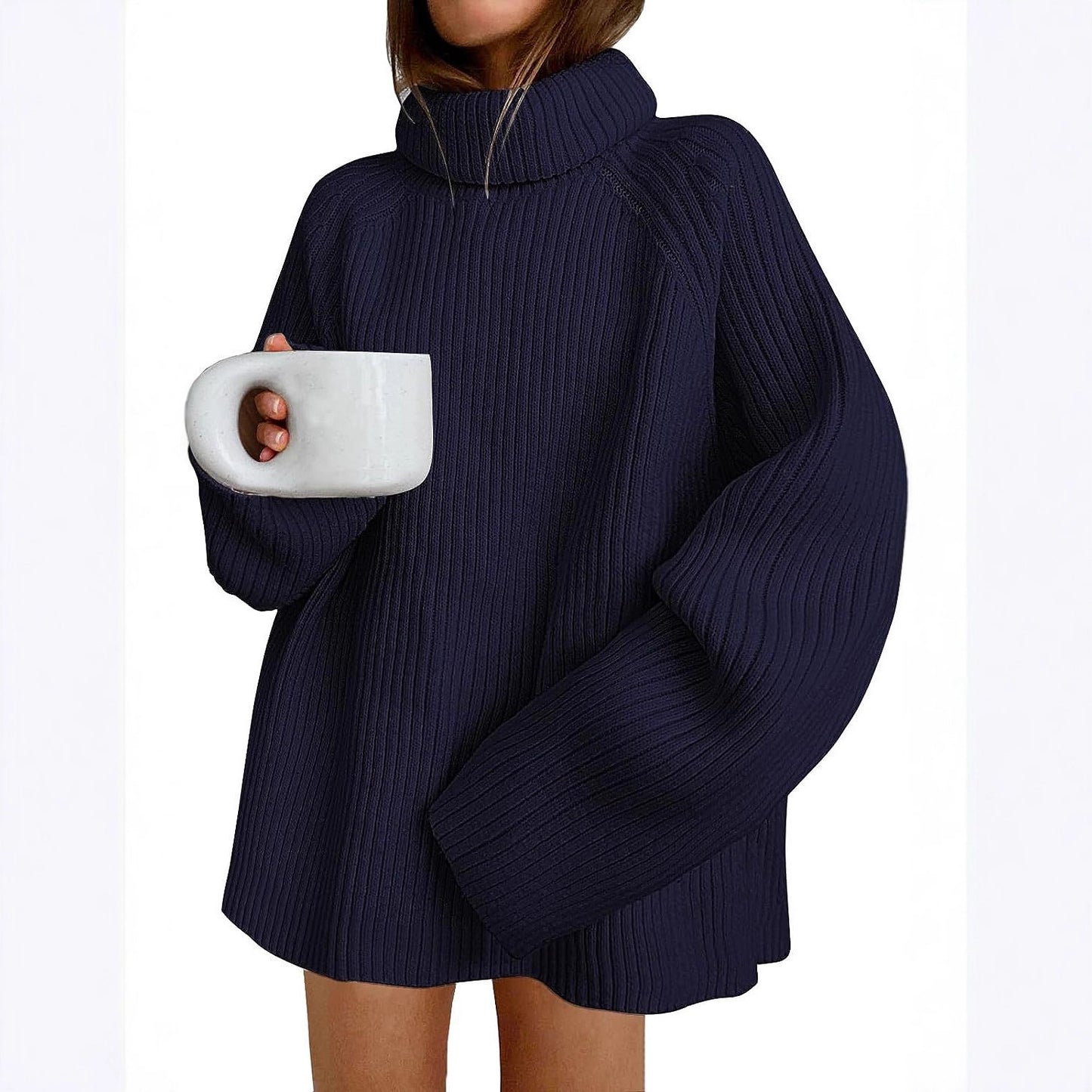 Women's Knitted Pullover Fashion High Collar Loose Sweaters