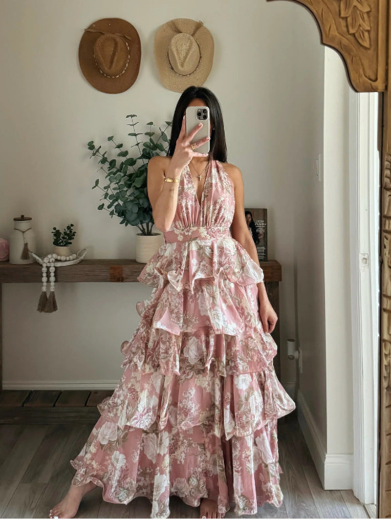 Women's Spring Dress Fashion Sexy Collar Sling Dresses