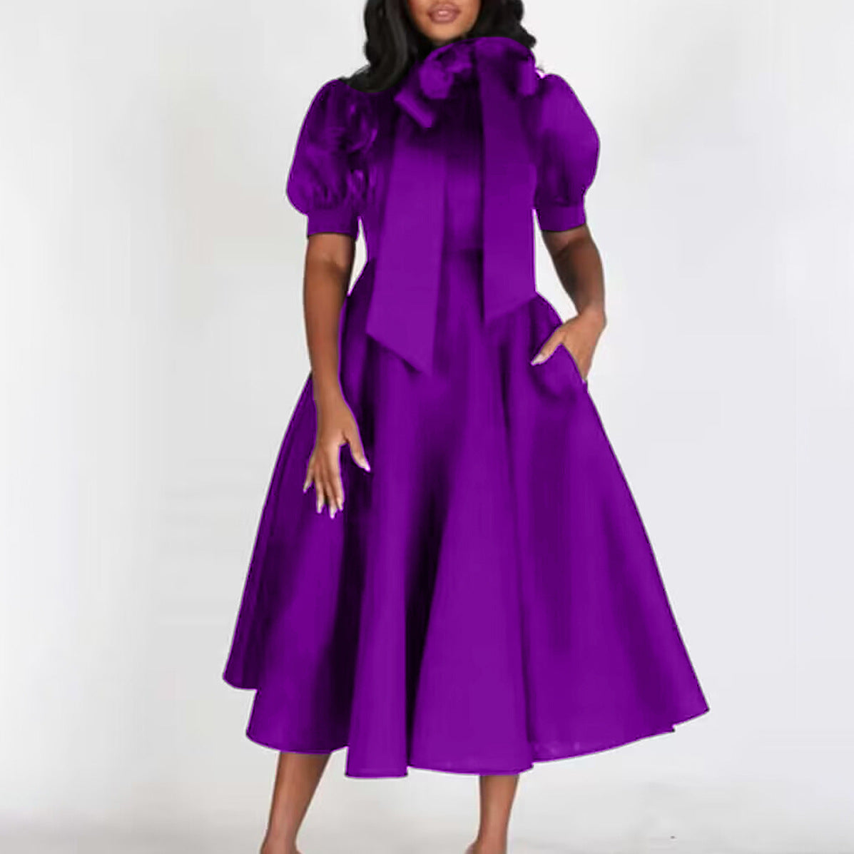 Color Design Sense Waist Trimming Lace Dress