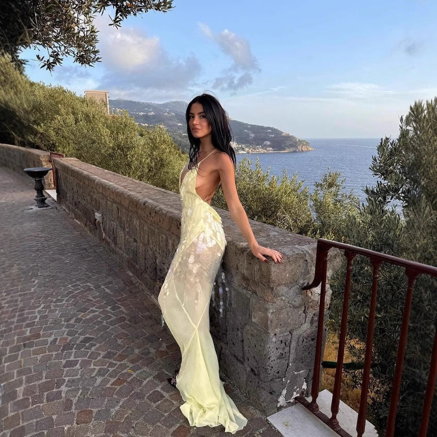 Women's Collar Sexy Sling Backless Slim Fit Sequin Dresses