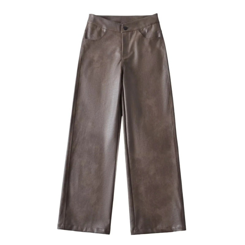 Women's Autumn Retro Hipster Leather Korean Protein Casual Loose Pants