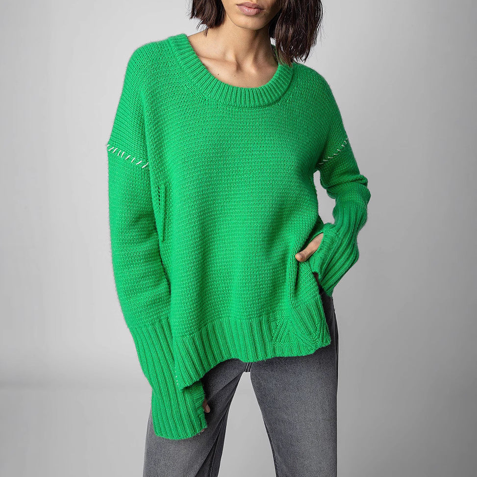 Women's Niche Ethnic Style Hand-woven Slit Hemline At Sweaters