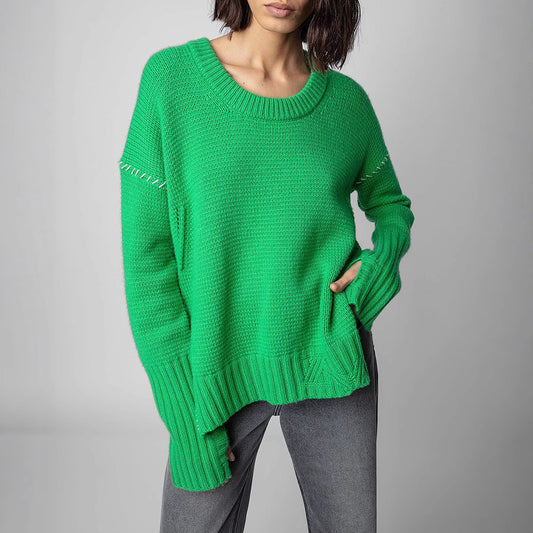 Women's Niche Ethnic Style Hand-woven Slit Hemline At Sweaters