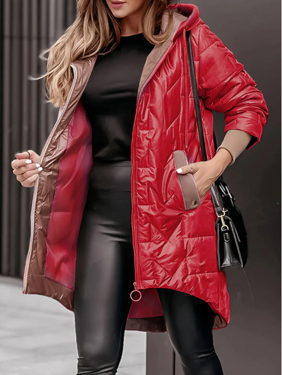 Women's Loose Long Sleeves Solid Color Zipper Coats