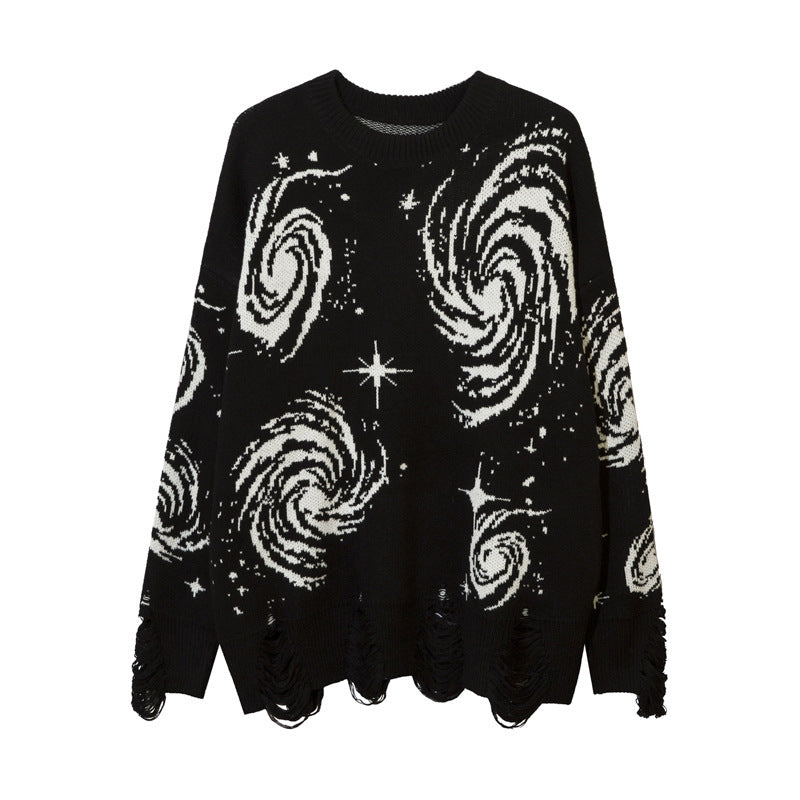 Men's Vintage Crumpled Vortex Line Female Loose Sweaters