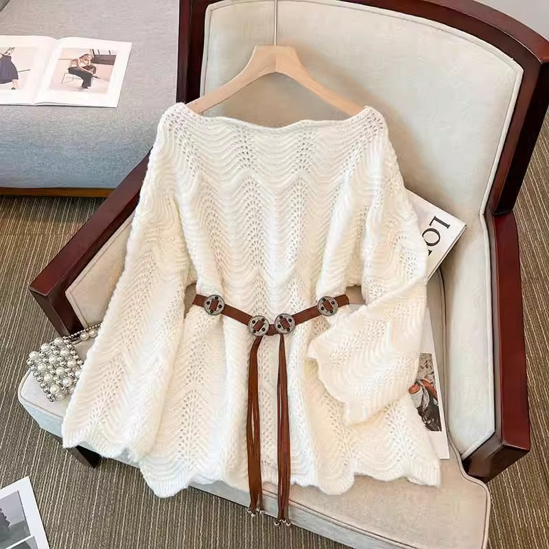 Women's Mid-length Loose Outer Wear Soft Glutinous Gentle Lace Sweaters