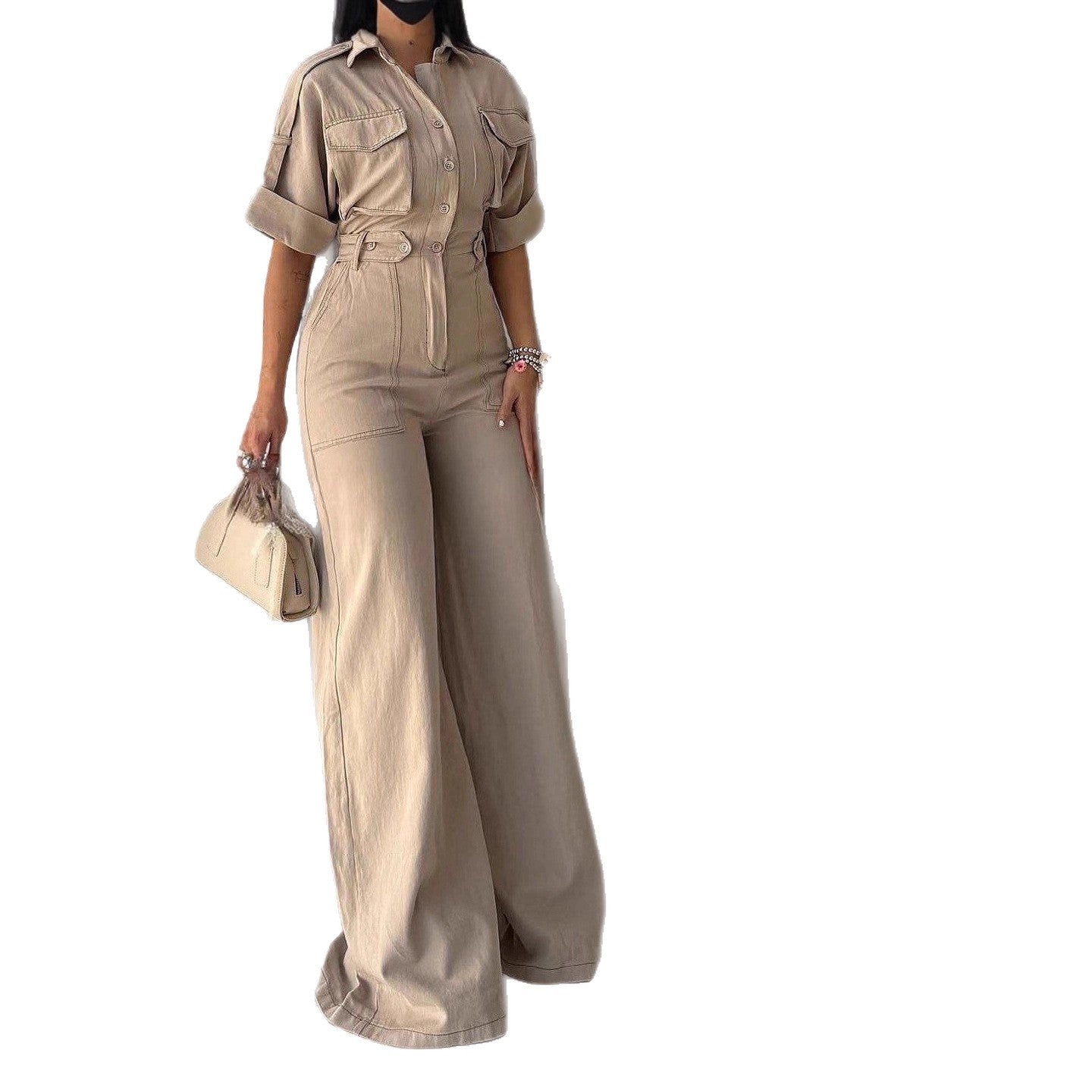 Women's Tight Slimming Wide Leg Lapel Overalls Pants