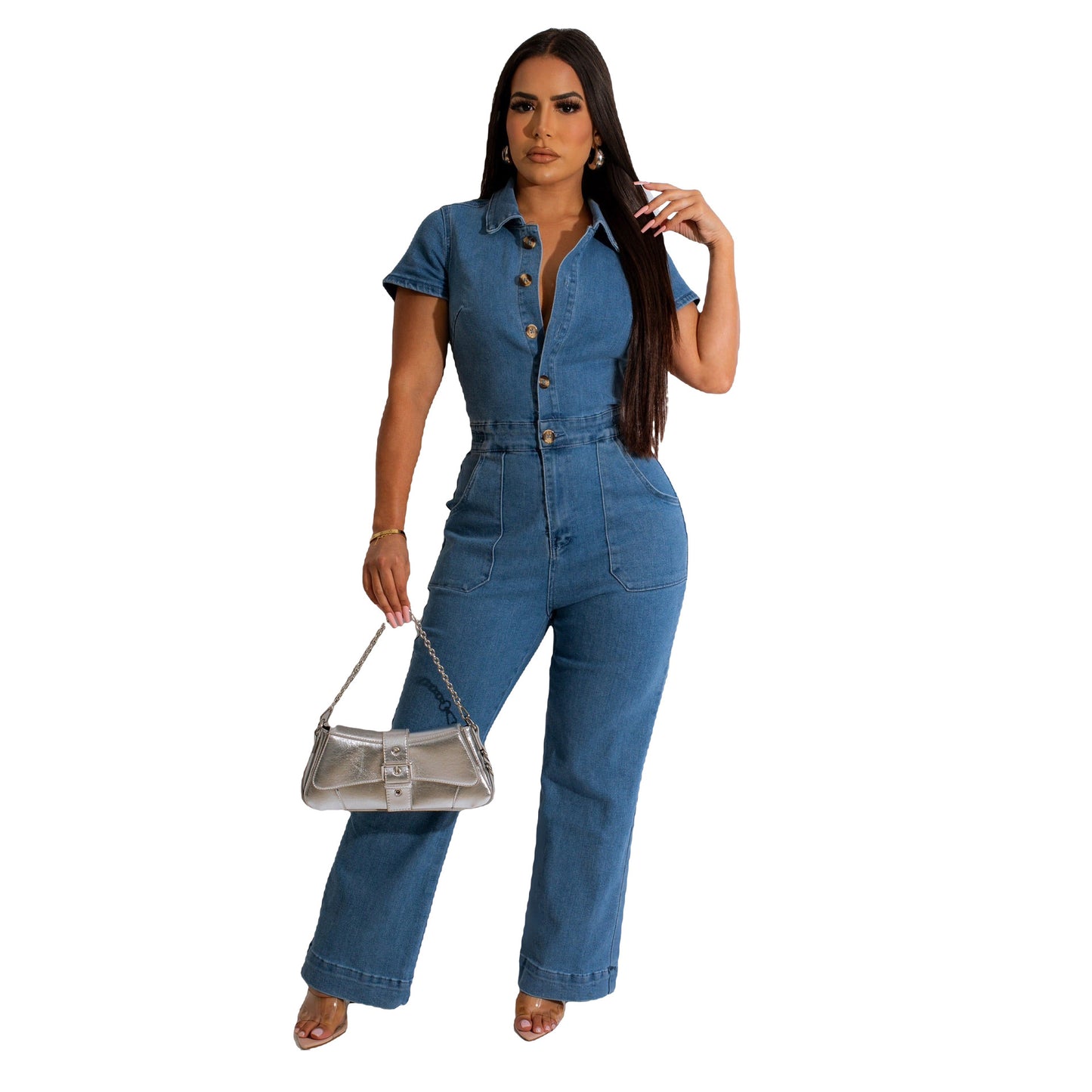 Classic Popular Sexy Fashion Denim Short-sleeved Jumpsuits