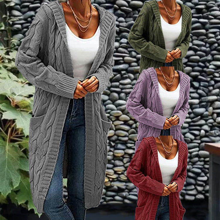 Women's Solid Color Loose Knitted Thick Thread Twist Mid-length Sweaters