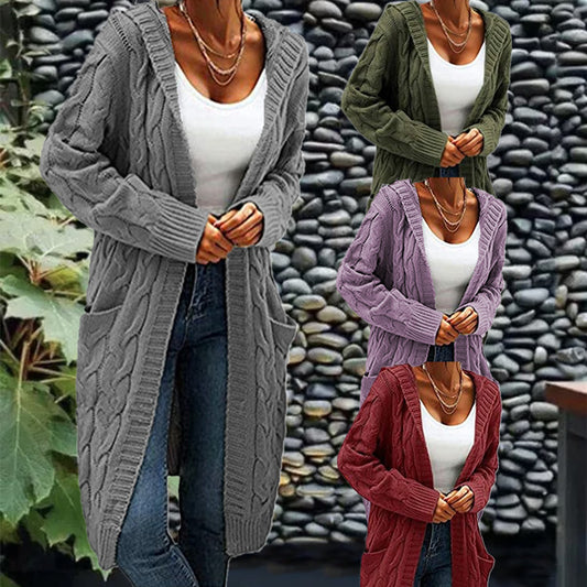 Women's Solid Color Loose Knitted Thick Thread Twist Mid-length Sweaters