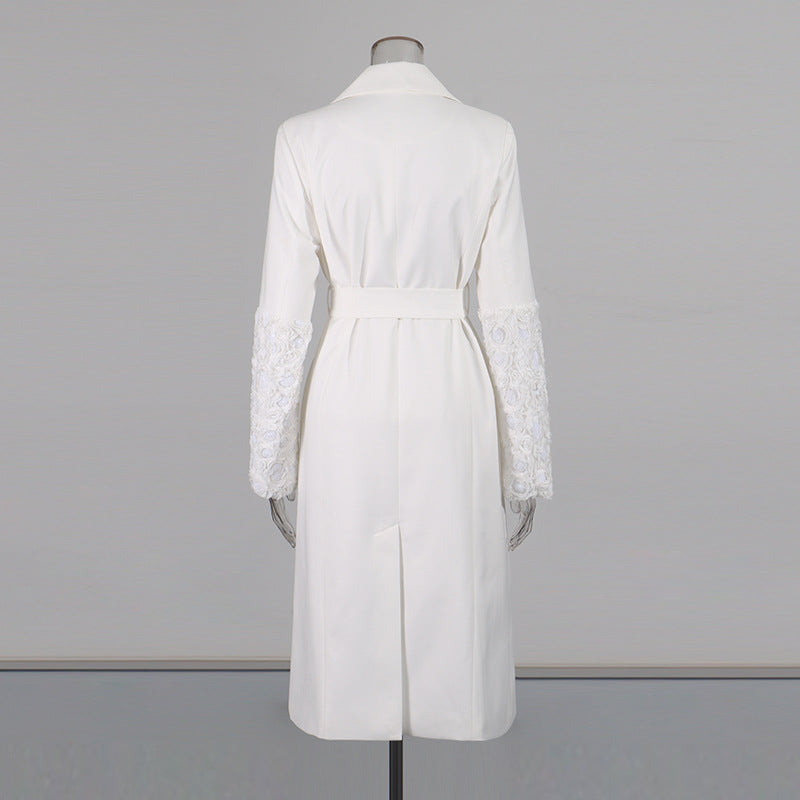 Women's Graceful Trench Solid Color Lapel Sleeve Coats