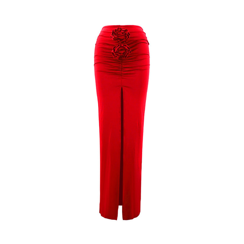 Color Three-dimensional Flower Split Drape Flab Skirts