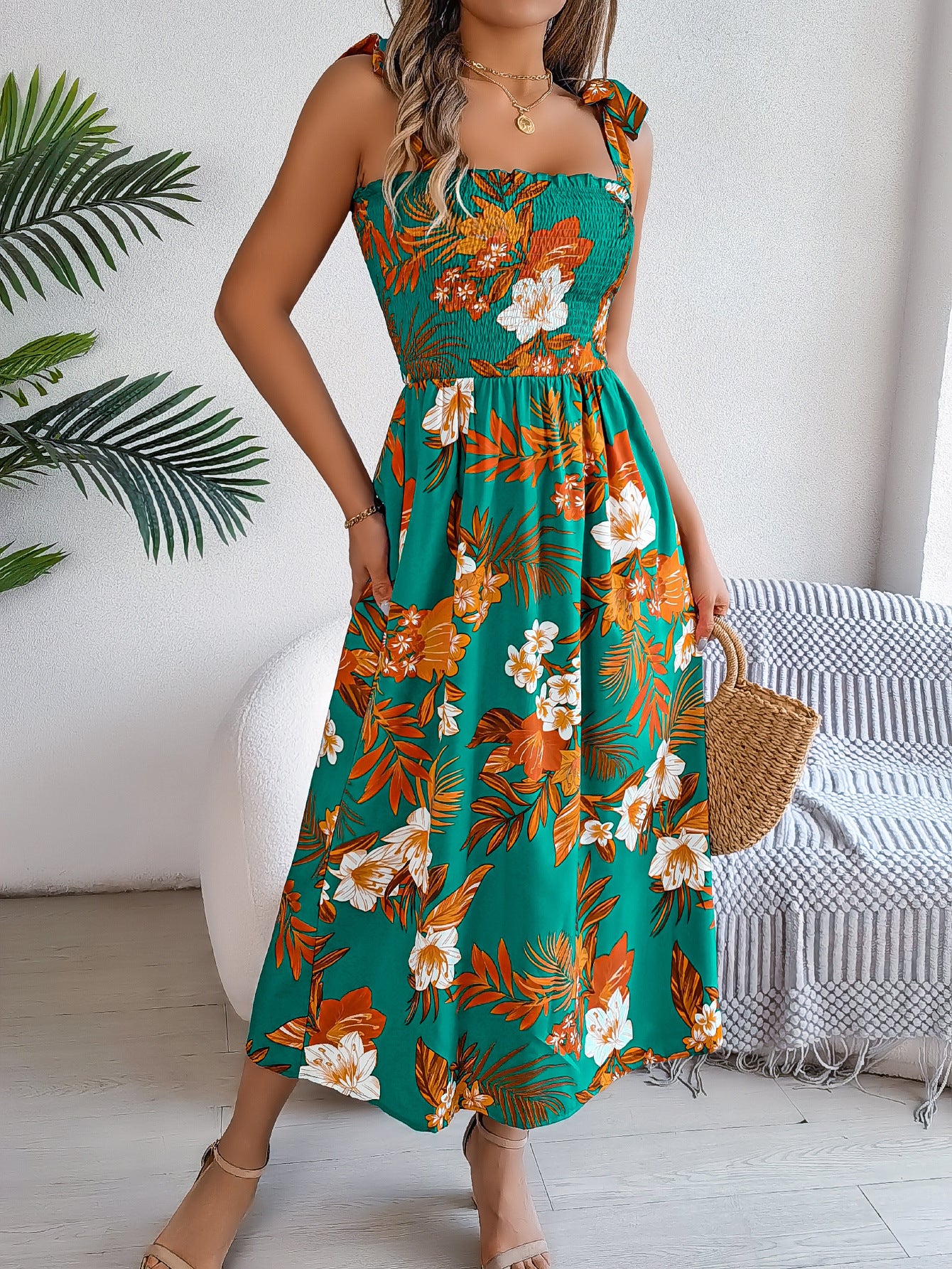 Women's Flower Waist Suspender Vacation Beach Dress Dresses