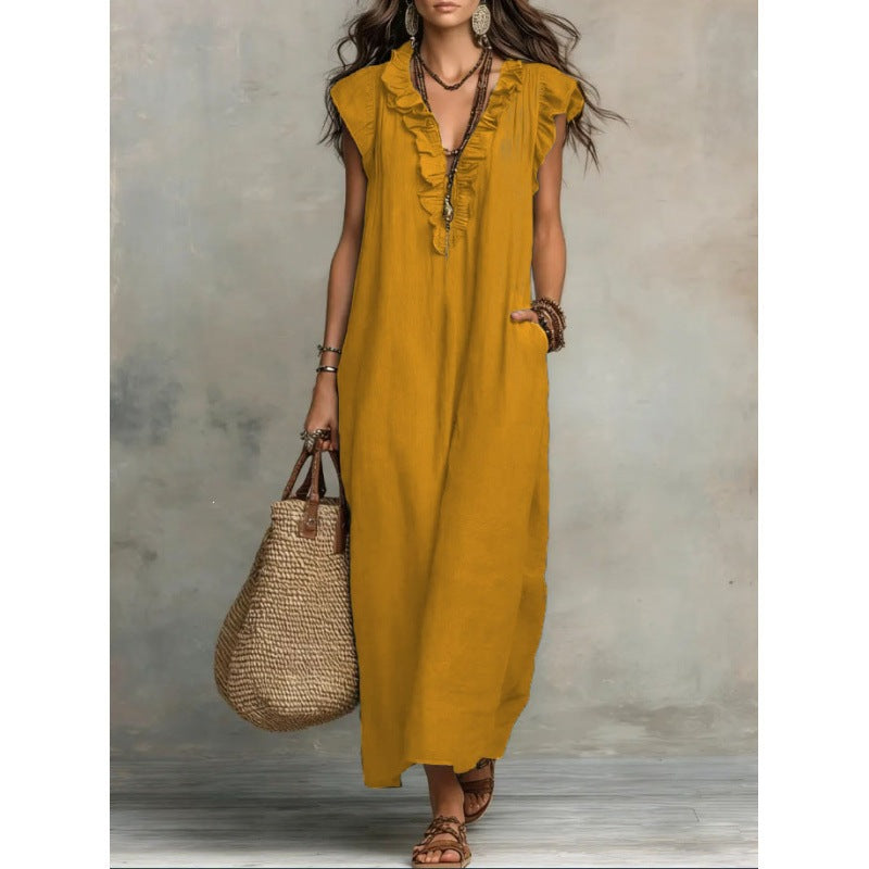 Women's Solid Color Bohemian Flying Sleeves Vacation Dress