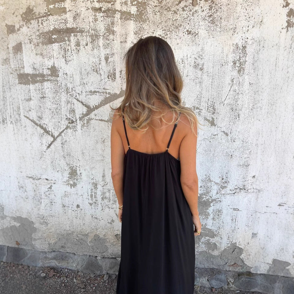 Sexy Sling Nightdress Solid Color Long Dress